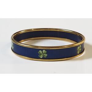 Halcyon Days Hand Painted Clover On Navy Enamel 18k Plated Bangle Bracelet